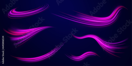 Murais de parede Abstract energy in the form of stripe, arc, curl and zigzag in neon colors with light effect