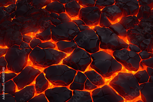 Cracked ground with hot glowing lava veins illustration perfect for video game design. Cracked lava ground texture. Game asset. 