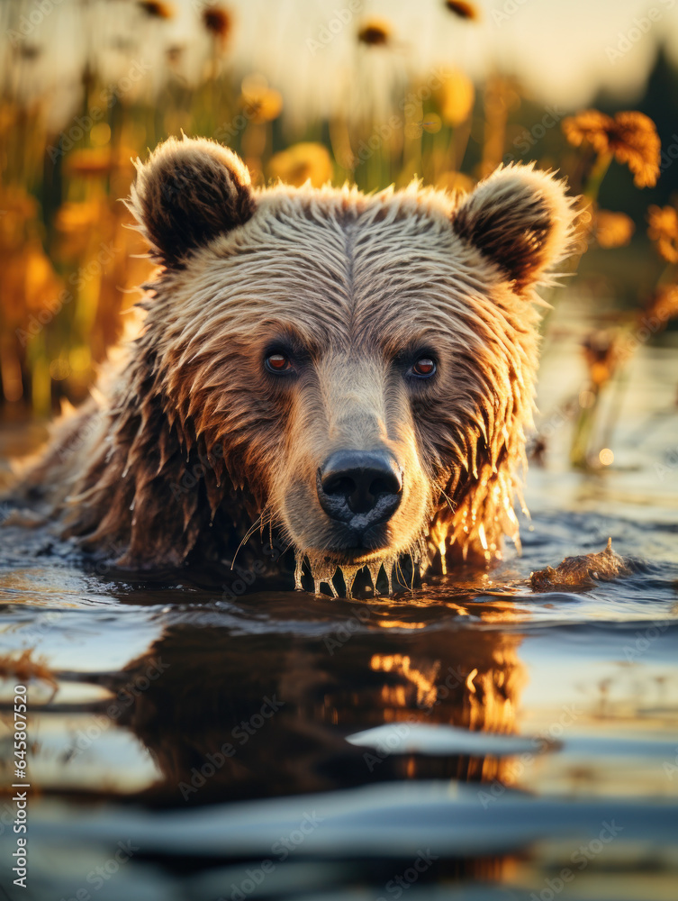 Bear in its Natural Habitat, Wildlife Photography, Generative AI