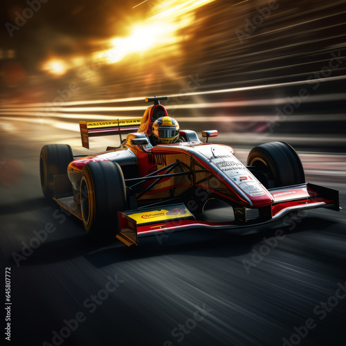 A racing car passes the track  with motion blur background