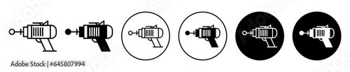 blaster toy icon. Futuristic laser beam hand pistol symbol. Trigger ray gun weapon vector. 