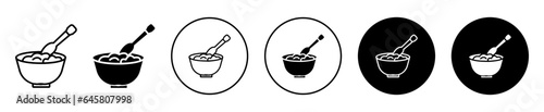 porridge icon. Morning breakfast with oatmeal and granola grain symbol. Diet Food meal with cereal muesli flakes and milk vector. 