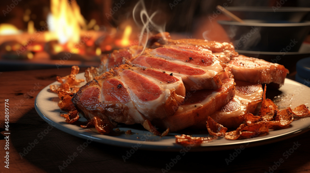photorealistic detail closeup of food on plate cooke, generative ai