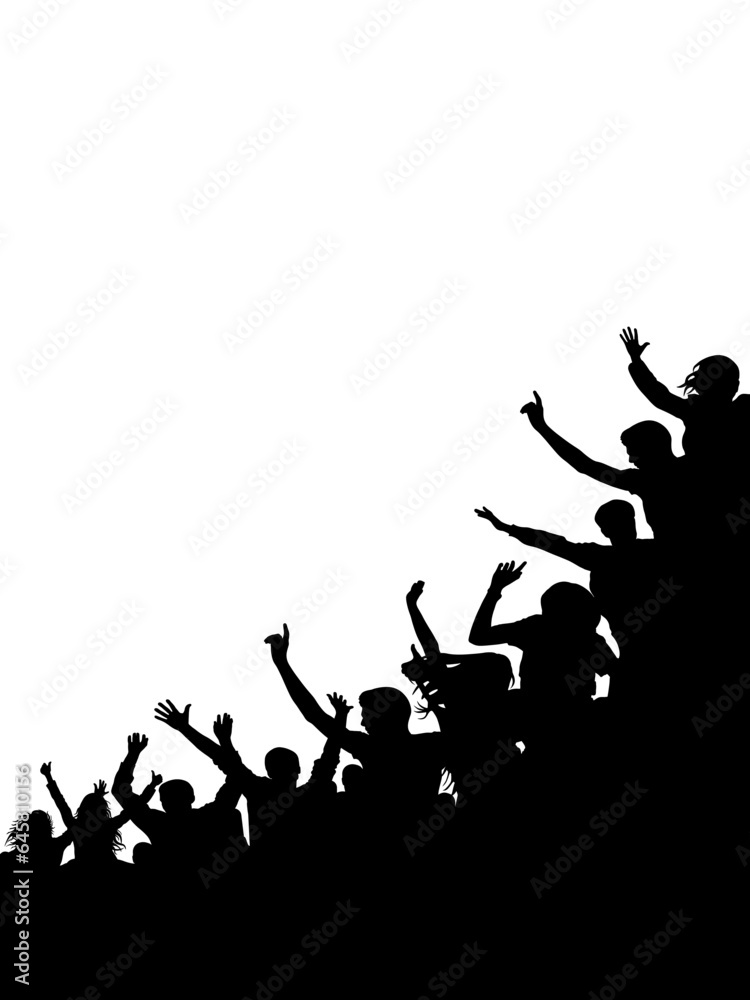 Crowd of people, vertical banner. Music or sport fans, cheerful people. Vector illustration. Crowd of people, vertical banner. Music or sport fans, cheerful people. Vector illustration.