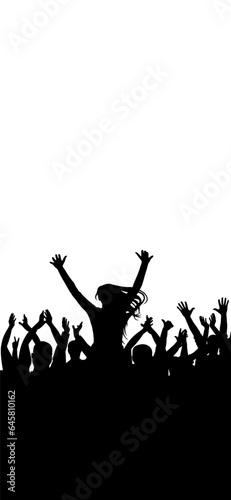 Crowd of people, vertical banner. Music or sport fans, cheerful people. Vector illustration.