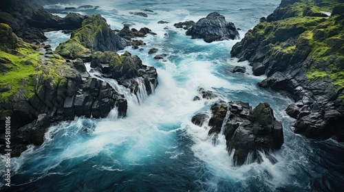 beautiful waterfall seen from above in Iceland