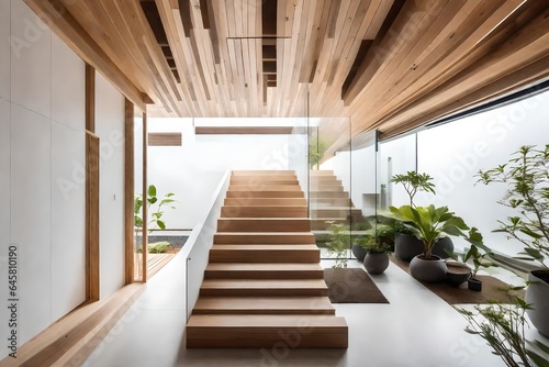A house that is mounted on the second floor and can be reached after ascending a wooden staircase. AI Generatuive