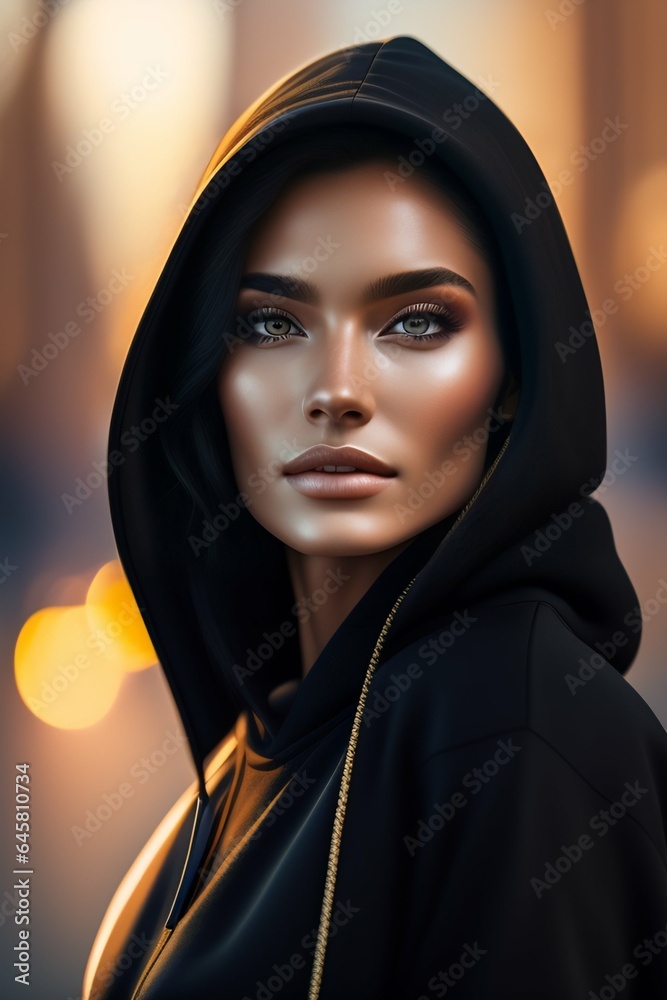 Woman portrait in black hoodie Woman portrait in black hoodie