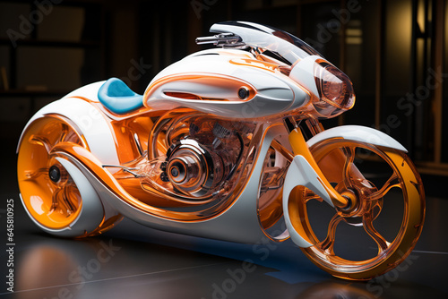 Futuristic motorcycle, travel concept transport, road, freedom and relaxation. AI generative. 