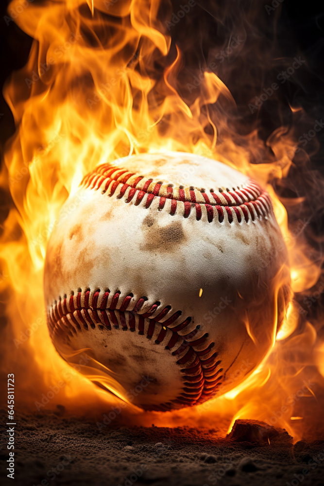 Closeup of a baseball on fire Closeup of a baseball on fire