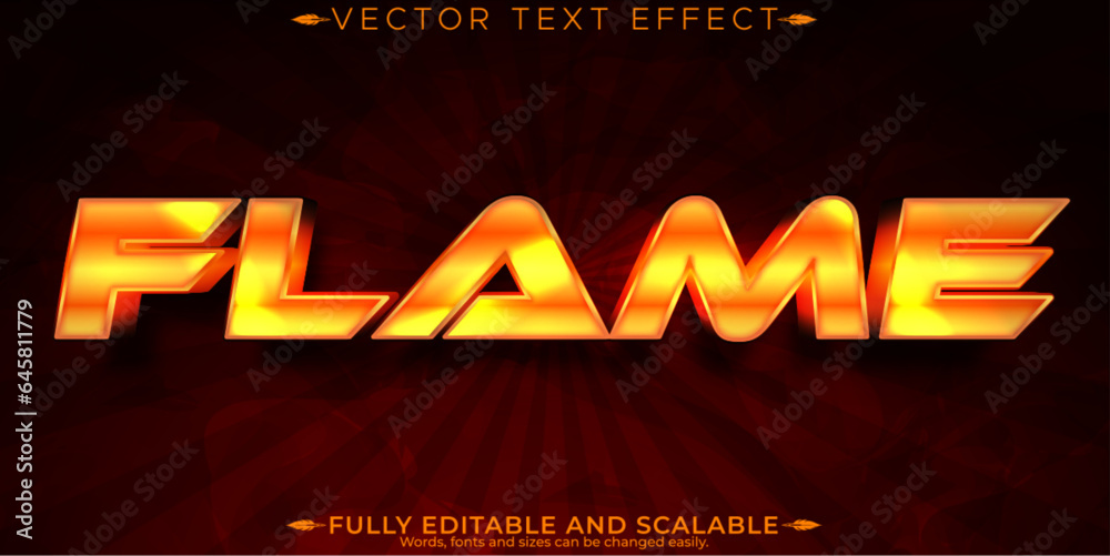 Editable text effect flame, 3d lava and volcano font style