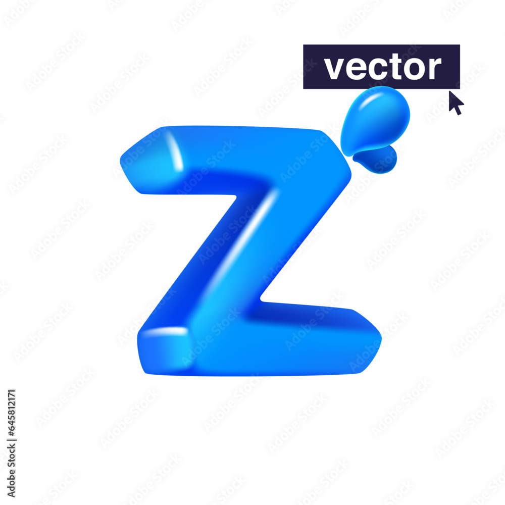 Letter Z logo 3D render in cartoon cubic style made of blue clear water and dew drops. Eco-friendly vector illustration. Impossible isometric shapes. Perfect for nature banner, healthy filter labels. Letter Z logo 3D render in cartoon cubic style made of blue clear water and dew drops. Eco-friendly vector illustration. Impossible isometric shapes. Perfect for nature banner, healthy filter labels.