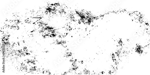 Black and white grunge scratched backdrop. Pattern of spots, stains, ink, dots, scuffs. Damaged backdrop. Distressed dirty artistic design element for web, print, social media, banner, backdrop