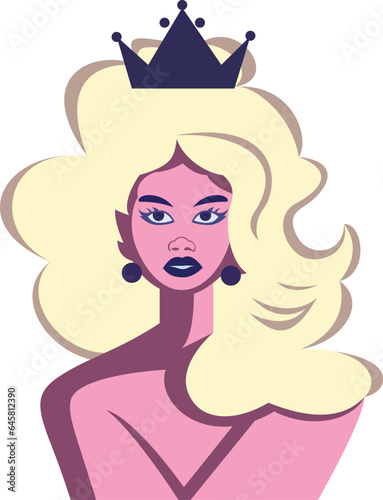 Drag queen flat style vector illustration, Male in female dress wearing a crown , transvestite , cross dresser , female impersonator vector image