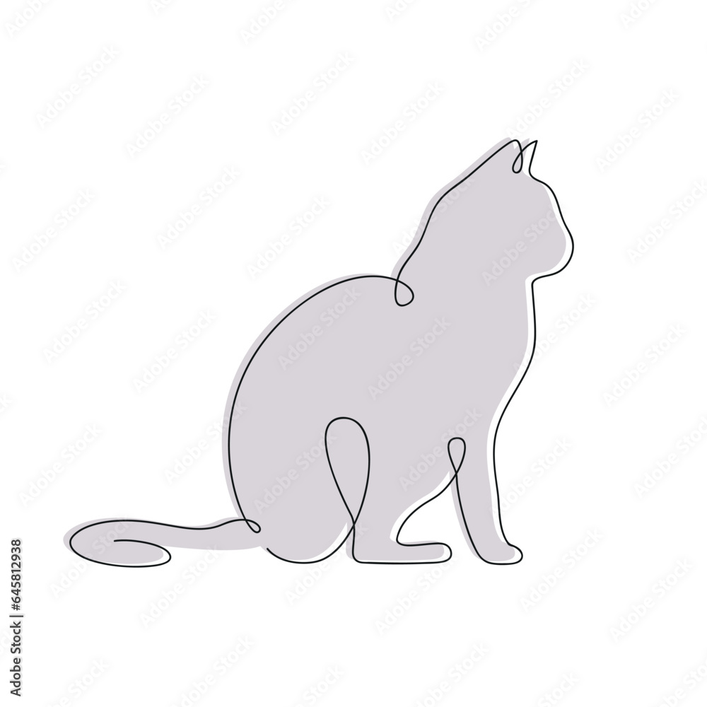 Cat drawn in one continuous line in color. One line drawing, minimalism. Vector illustration. Cat drawn in one continuous line in color. One line drawing, minimalism. Vector illustration.