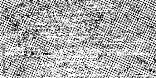 Grungy scratched halftone background. Pattern of spots, stains, ink, dots, scratches, scars. Damaged backdrop. Distressed dirty artistic design element for web, print, social media, banner, backdrop