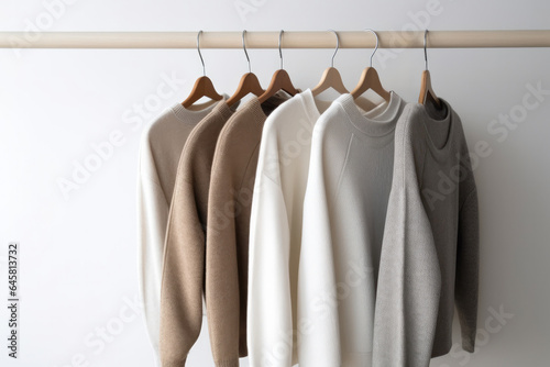 A stylish clothing store that features a cozy collection of autumn-winter clothing, sweaters of various textures and colors.