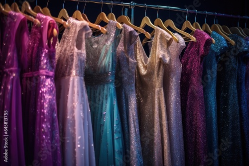 A fashion boutique offering a wide selection of elegant dresses, from wedding dresses to sparkling evening dresses.