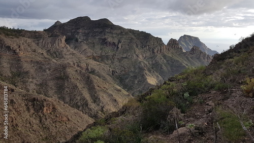 Breathtaking expanse of majestic peaks, their rugged beauty painted with shades of green, grey, and snow-capped summits in the distance.