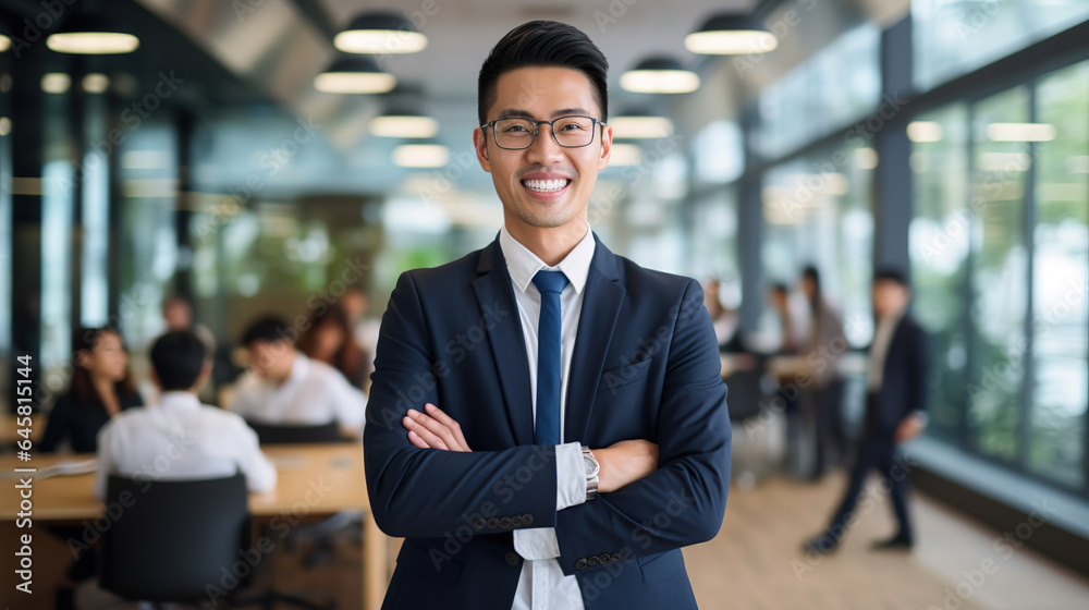 The Corporate Stance: Businessman's Portrait in the Office. Ai Generative. The Corporate Stance: Businessman's Portrait in the Office. Ai Generative.