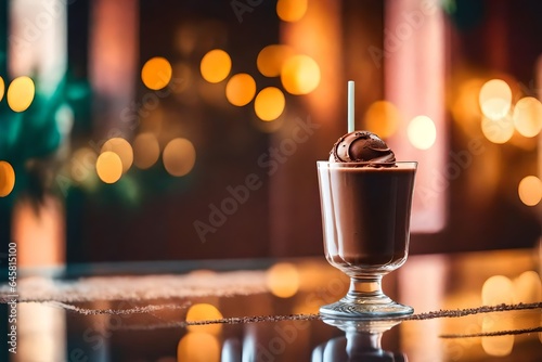 An ice cream  infused with the divine essence of chocolate  is placed on a glass table
