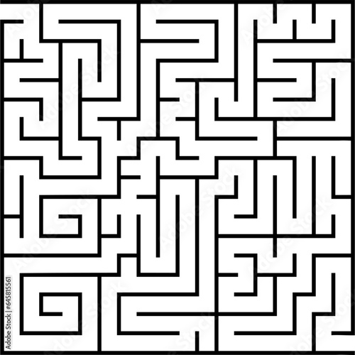 Labyrinth with enter and exit. Maze vector kids game. Square shape. Printable worksheet for kids. Early education practice.
