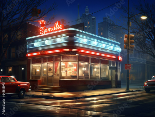 Old time diner in city photo