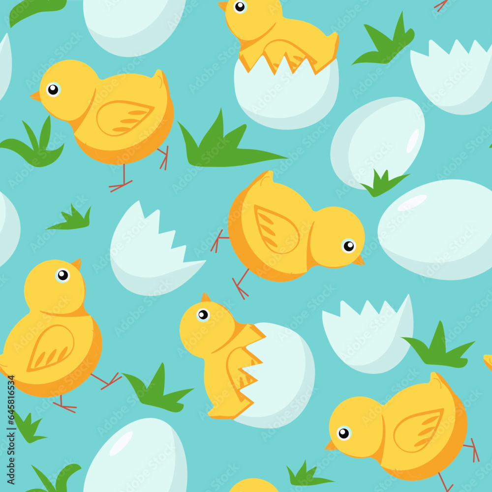  Pattern cartoon Chickens and eggs. World Egg Day. Egg. Eggshell. Vector illustration, isolated seamless background.