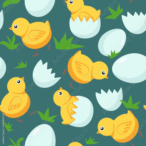 Pattern cartoon Chickens and eggs. World Egg Day. Egg. Eggshell. Vector illustration  isolated seamless background.