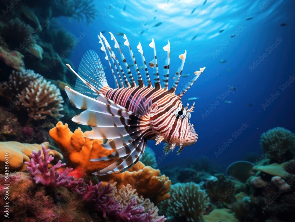 Lionfish in its Natural Habitat, Wildlife Photography, Generative AI Lionfish in its Natural Habitat, Wildlife Photography, Generative AI