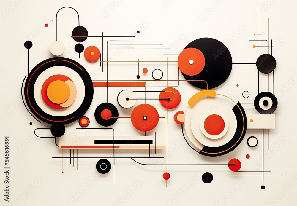 Obraz premium Abstract techno background with circles and lines. Minimal geometric compositions. Techno backdrop. Illustration for brochure, poster, cover, presentation or banner.