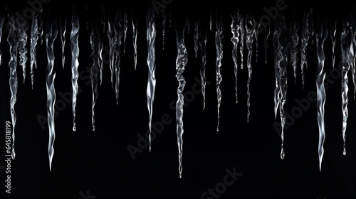 Frozen Icicles Frame Isolated Black Background Illustration