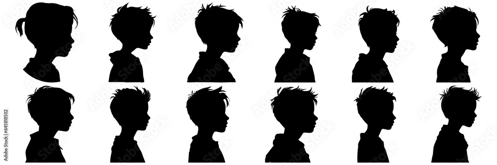Kids avatar silhouettes set, large pack of vector silhouette design, isolated white background