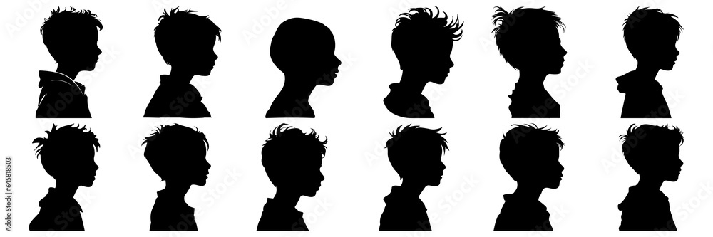Kids avatar silhouettes set, large pack of vector silhouette design, isolated white background