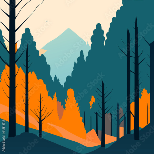 Autumn Tranquility: Trees and landscape in autumn, generative ai, illustration  © Anja