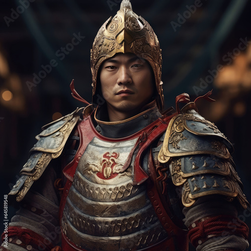 Medieval Japanese warrior in golden armor