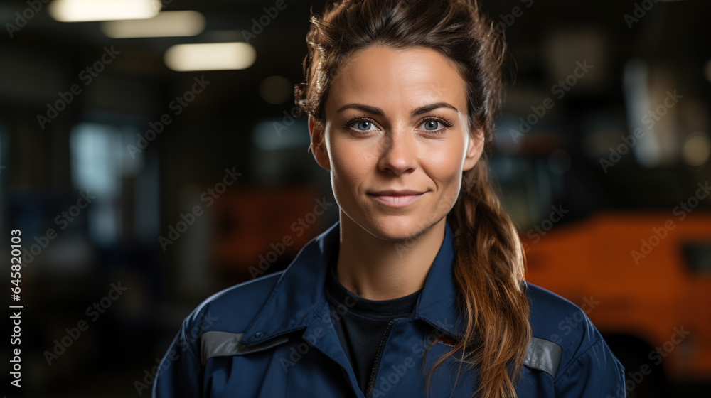 Portrait of a Skilled Female Car Mechanic in the Workshop. Ai Generative. Portrait of a Skilled Female Car Mechanic in the Workshop. Ai Generative.