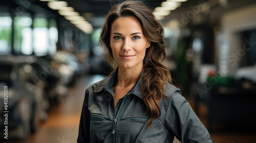 Leading the Way: Female Car Mechanic's Portrait in the Workshop. Ai Generative.