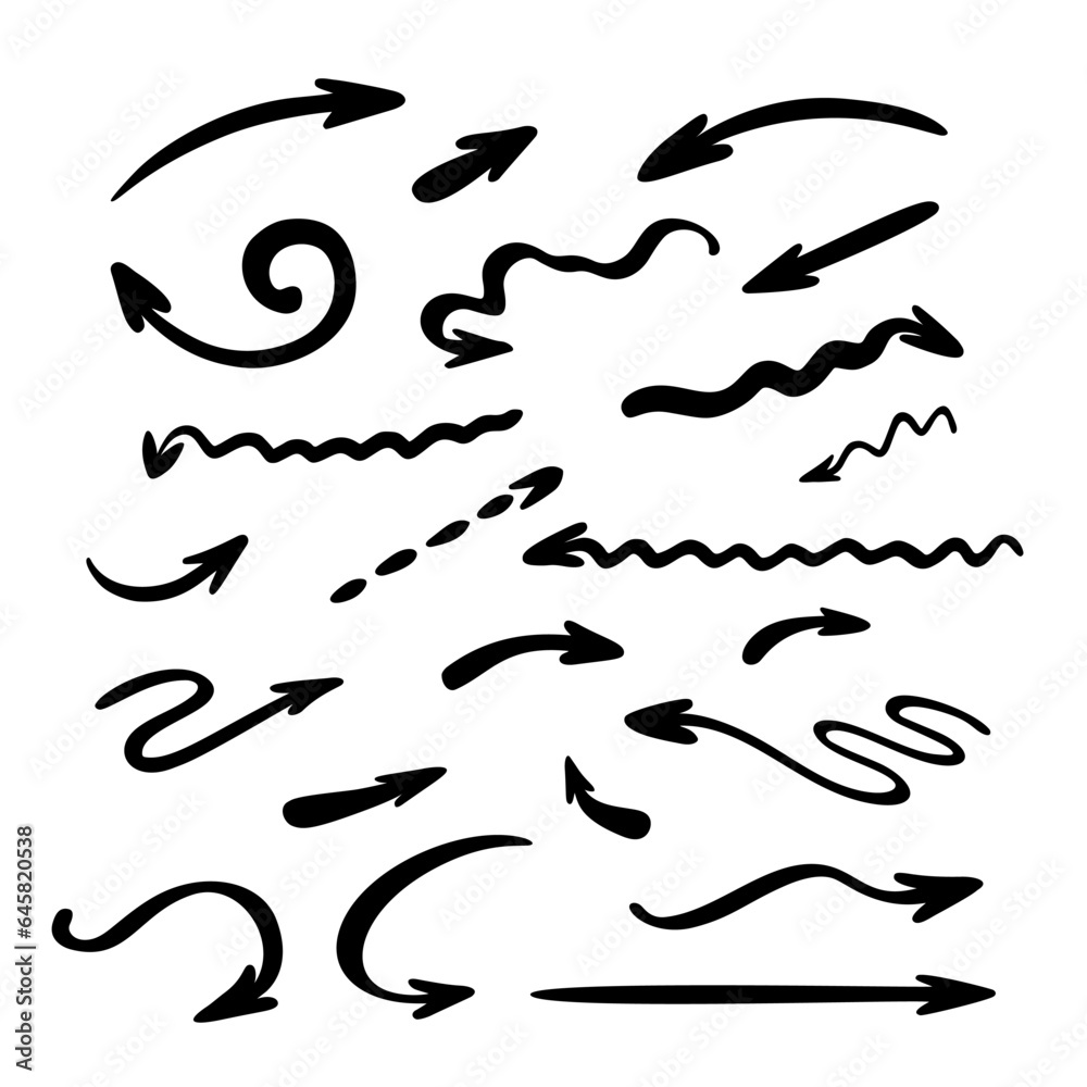 Arrows set simple hand drawn vector illustration, free form sign pointing different directions Arrows set simple hand drawn vector illustration, free form sign pointing different directions