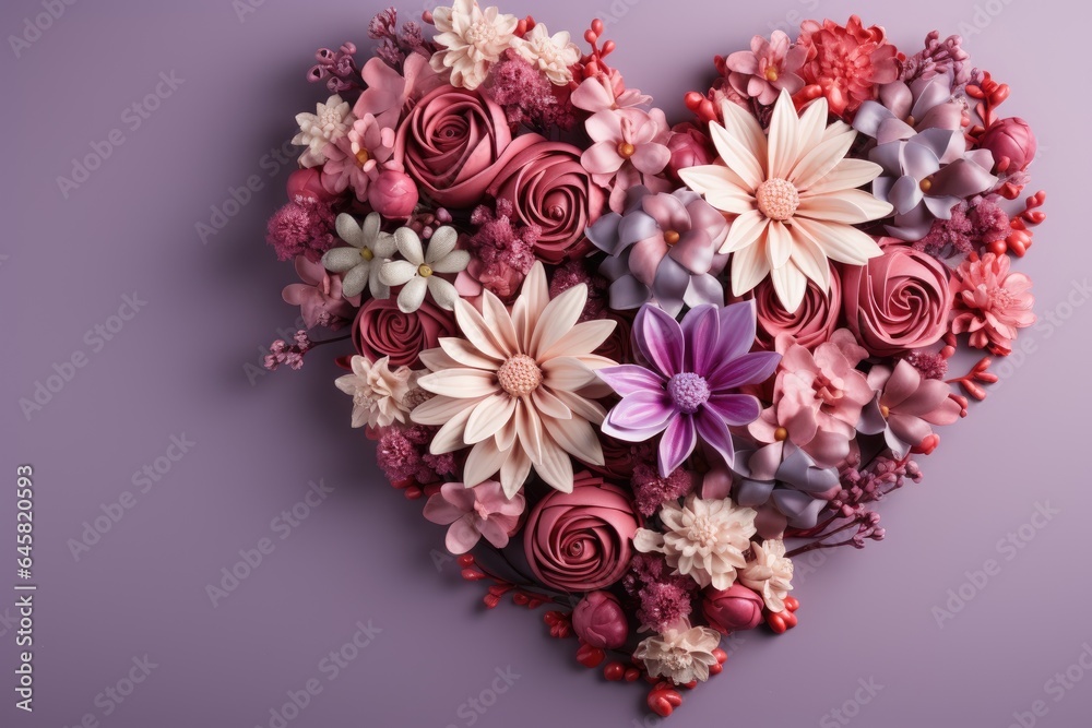 Flowers in heart shape with copy space for valentines womens mothers day Flowers in heart shape with copy space for valentines womens mothers day