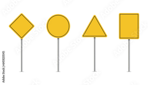 Blank road yellow traffic signs. Vector illustration