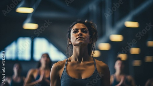 Woman in bikram yoga class photo