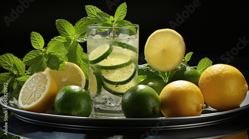 healthy nutrition diet concept. Infused with fresh and cool lemon mint water on a white background