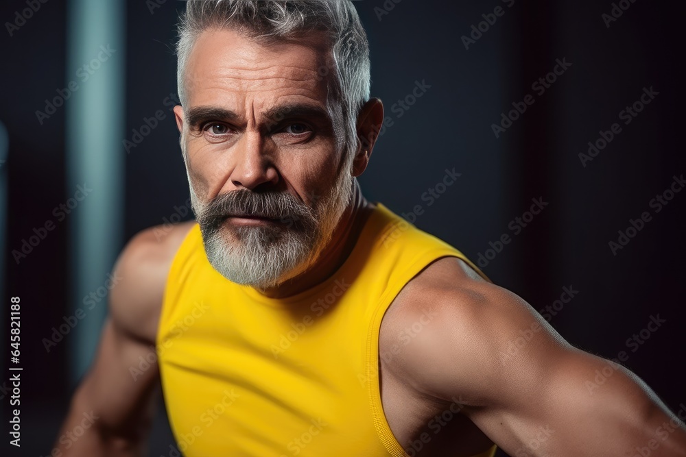 A confident, shirtless mature adult man with a beard and a cheerful expression, embodying a healthy lifestyle. A confident, shirtless mature adult man with a beard and a cheerful expression, embodying a healthy lifestyle.