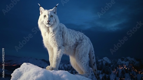 Eurasian lynx in the mountains. 3d illustration.