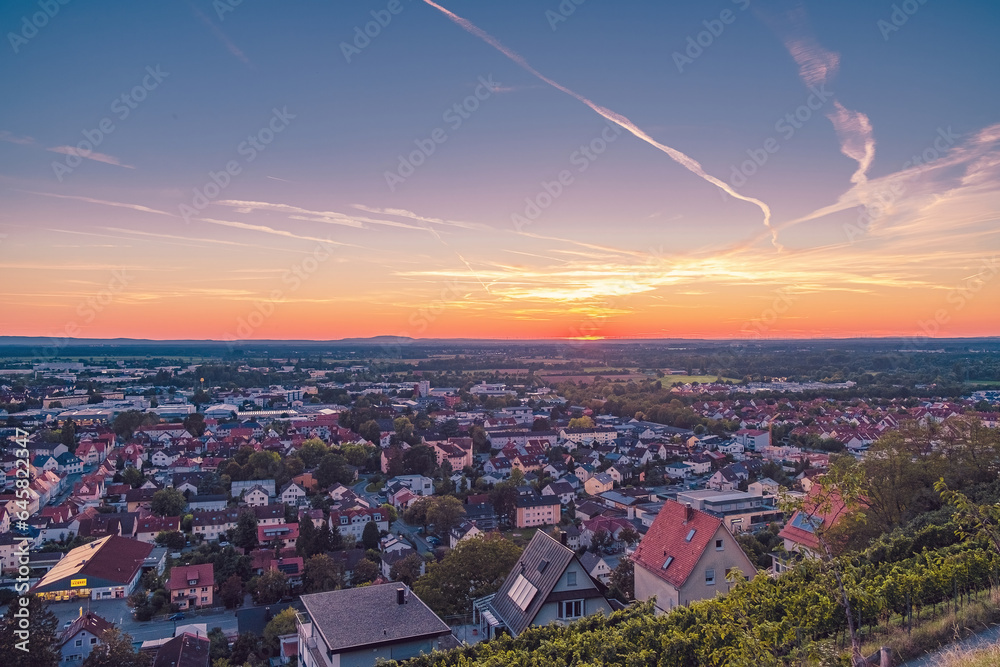 view of the town at sunset in Hesse near Heppenheim - obrazy, fototapety, plakaty 