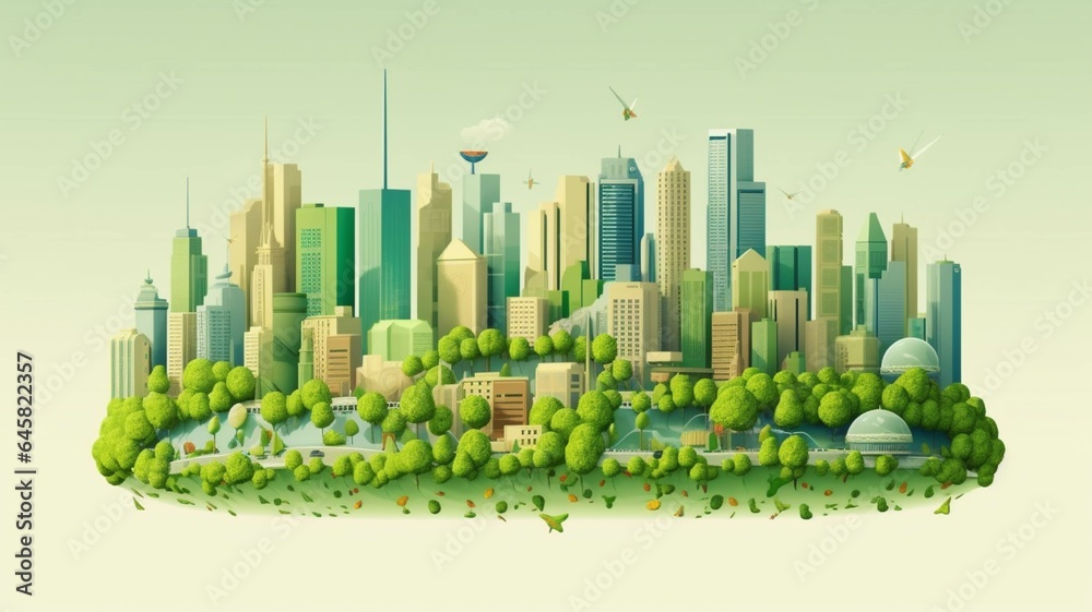 Modern city in the form of a planet with green vegetation 3d rendering
