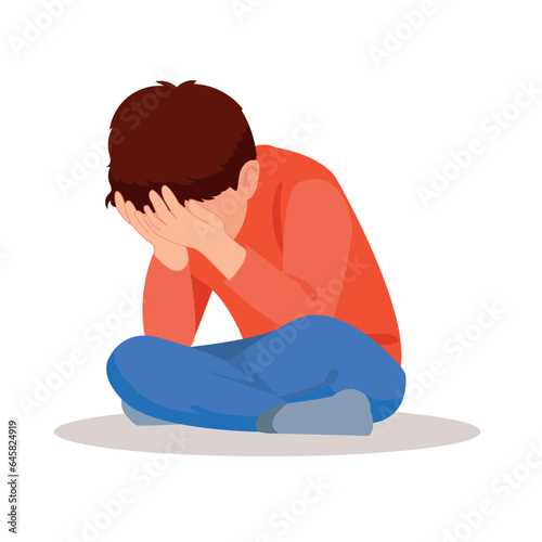 sad crying boy vector illustration