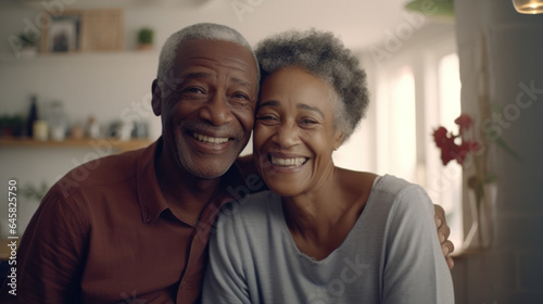 Radiant Black Senior Couple: A Blissful Home Life of Togetherness and Smiles.