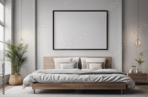 Blank picture frame mockup isolated in transparent background. Horizontal artwork mock up template